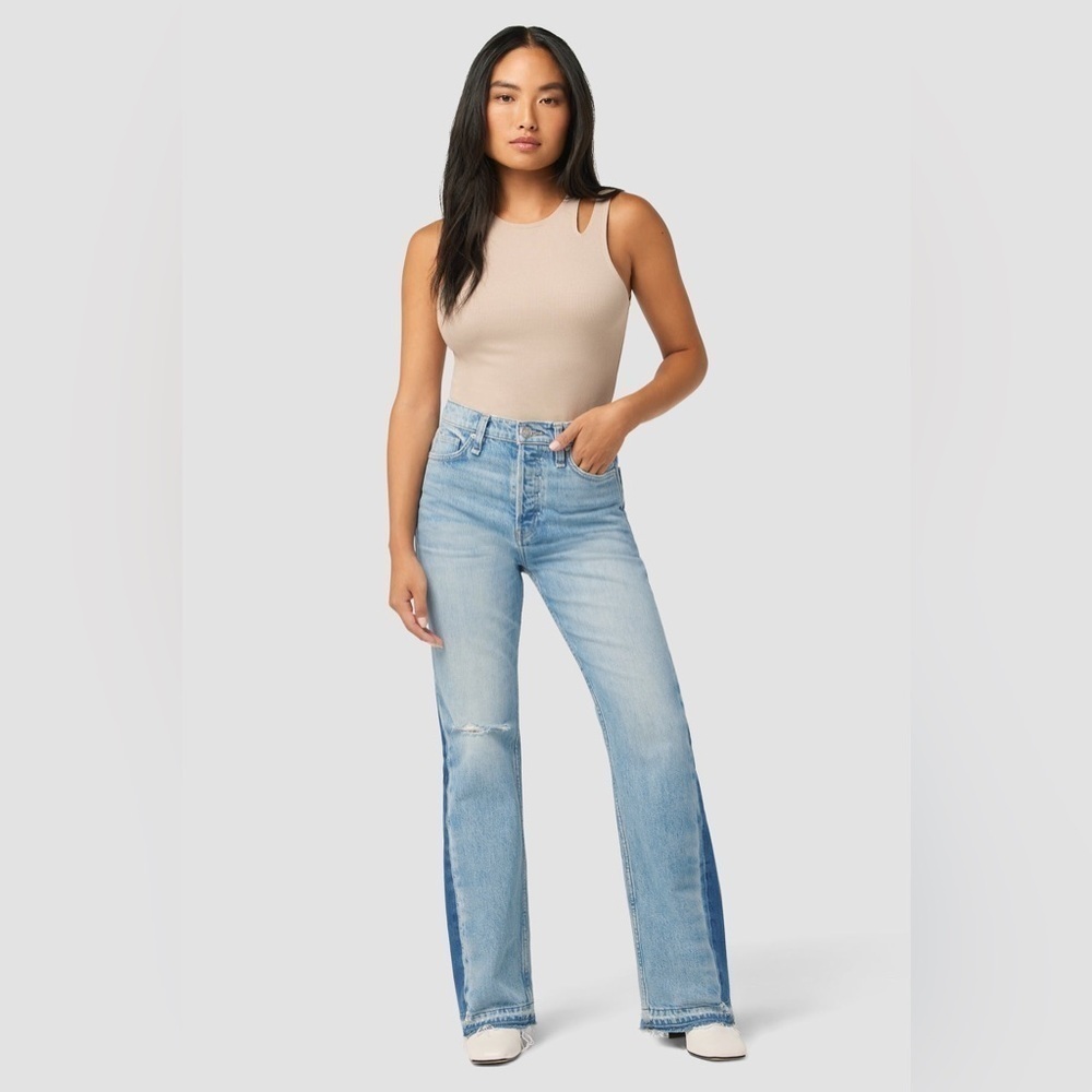 Hudson Faye Ultra High Waist Contrast Side Panel Flare Denim Jeans 31